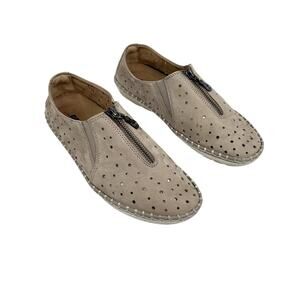 Earth Callisto shoes 7 Nubuck leather laser cut slip on zip sneakers tan